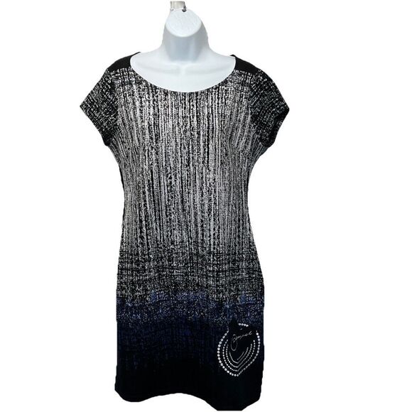 Desigual Sheath Dress Sz Large Ombré Colorblock Knit Appliqué Heart  Logo Artsy - Picture 1 of 14